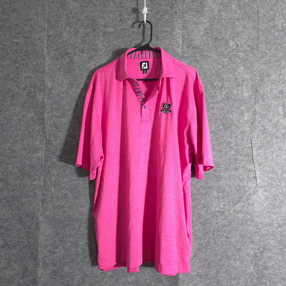 FJ FootJoy Golf Polo Shirt Mens Sz XL Pink DG Country Club Est 1898 Performance